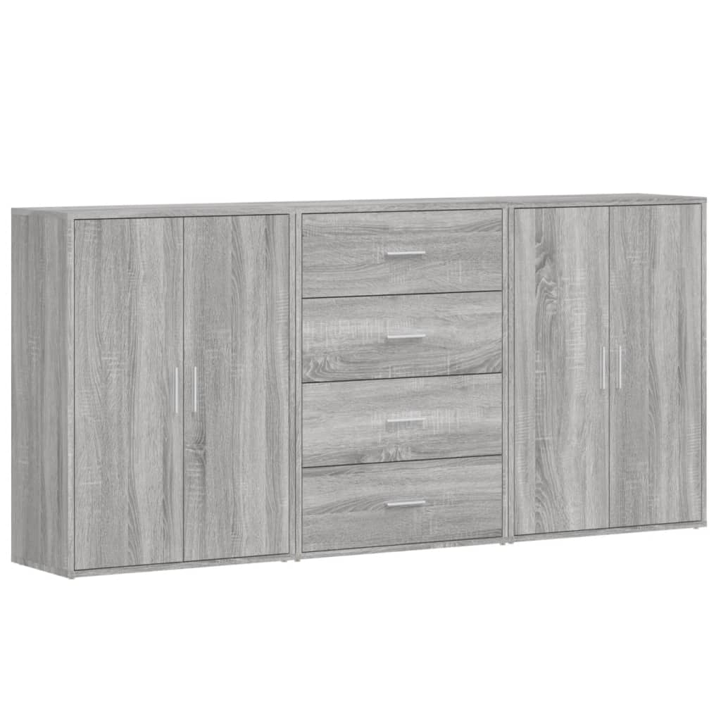Aparador - Mueble de almacenamiento 3 uds 60 Roble/ Gris