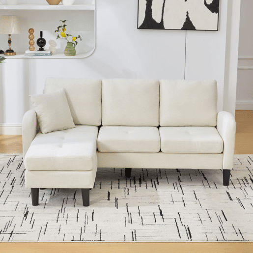 Sofá de canto de 3 lugares 166x118x77 cm - Chaise longue, algodão-linho, modular - bege