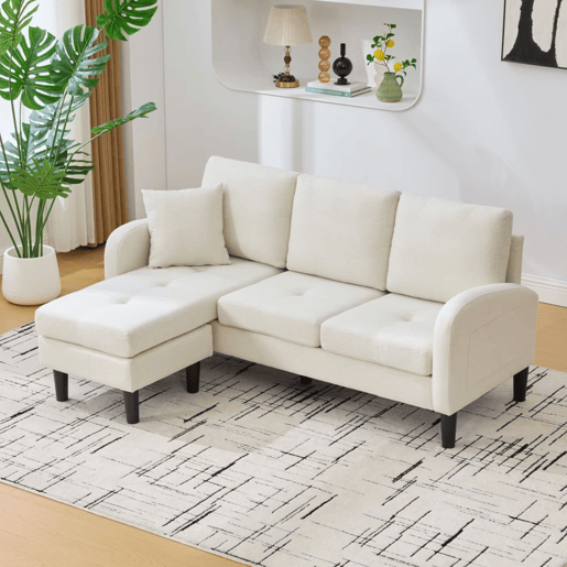 Sofá de canto de 3 lugares 166x118x77 cm - Chaise longue, algodão-linho, modular - bege