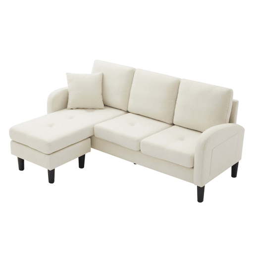 Sofá de canto de 3 lugares 166x118x77 cm - Chaise longue, algodão-linho, modular - bege