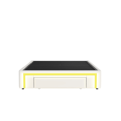 Cama 90x200 - com gavetas, sem cabeceira, LED, plataforma metálica, PU - Branco