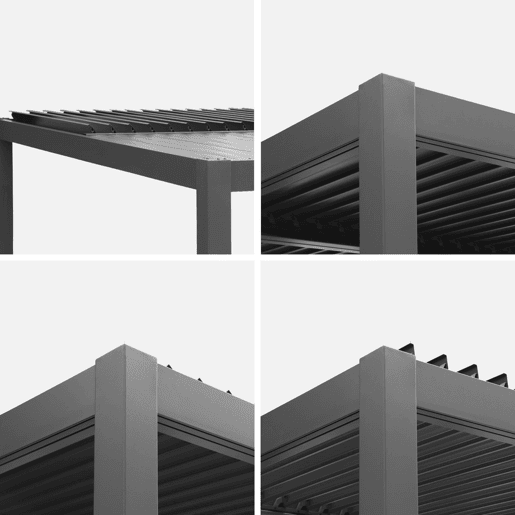 Pérgola bioclimática de alumínio e aço 3x3m + barra 3m Antracite - 292x292x232 cm