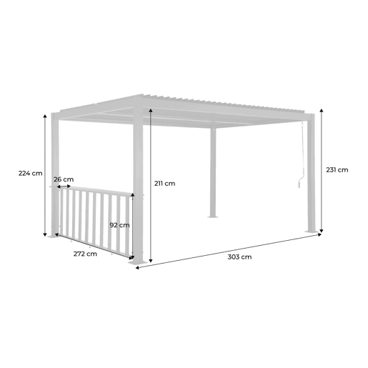 Pérgola bioclimática de alumínio e aço 3x3m + barra 3m Antracite - 292x292x232 cm
