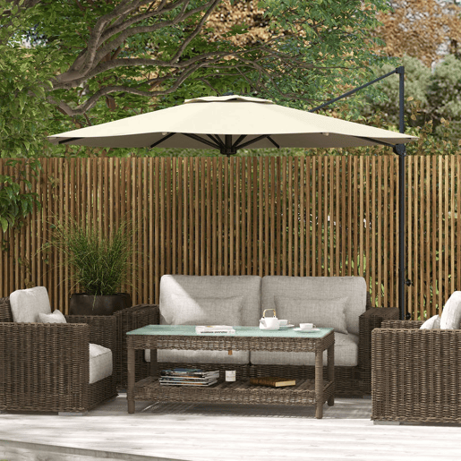 Outsunny Chapéu de Sol Excêntrico Ø294x242 cm Chapéu de Sol de Jardim com Altura Ajustável Mastro Giratório 360° Ângulo Ajustável e Ventilação Superior para Pátio Piscina Creme Outsunny Chapéu de Sol Excêntrico Ø294x242 cm Chapéu de Sol de Jardim com Altura Ajustável Mastro Giratório 360° Ângulo Ajustável e Ventilação Superior para Pátio Piscina Creme