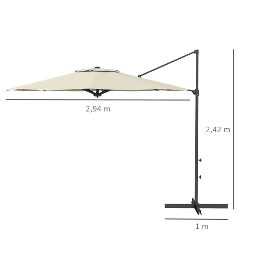 Outsunny Chapéu de Sol Excêntrico Ø294x242 cm Chapéu de Sol de Jardim com Altura Ajustável Mastro Giratório 360° Ângulo Ajustável e Ventilação Superior para Pátio Piscina Creme Outsunny Chapéu de Sol Excêntrico Ø294x242 cm Chapéu de Sol de Jardim com Altura Ajustável Mastro Giratório 360° Ângulo Ajustável e Ventilação Superior para Pátio Piscina Creme