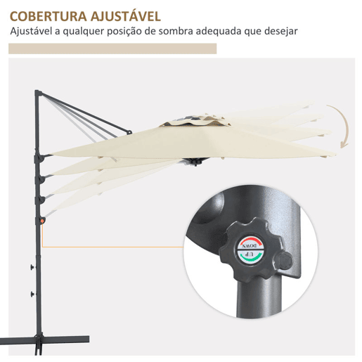 Outsunny Chapéu de Sol Excêntrico Ø294x242 cm Chapéu de Sol de Jardim com Altura Ajustável Mastro Giratório 360° Ângulo Ajustável e Ventilação Superior para Pátio Piscina Creme Outsunny Chapéu de Sol Excêntrico Ø294x242 cm Chapéu de Sol de Jardim com Altura Ajustável Mastro Giratório 360° Ângulo Ajustável e Ventilação Superior para Pátio Piscina Creme