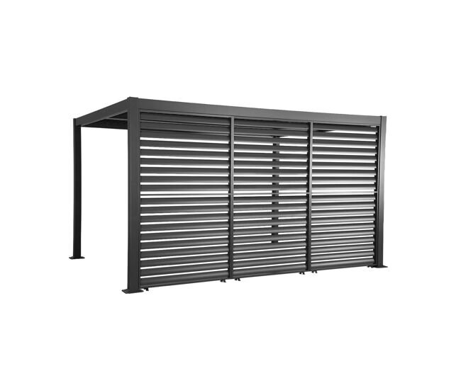 Pérgola bioclimática de aluminio y acero 3x4m + 3 persianas 1.3m antracita - 392x292x231 cm