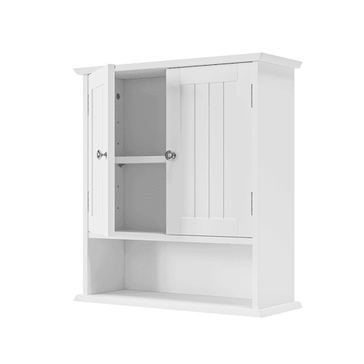 Armário de parede para casa de banho - porta dupla e prateleiras ajustáveis - branco