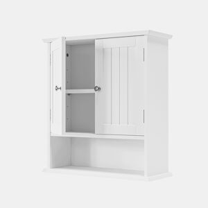 Armário de parede para casa de banho - porta dupla e prateleiras ajustáveis - branco