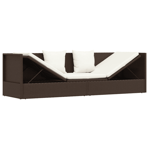 vidaXL Espreguiçadeira jardim c almofadão+almofadas vime PE castanho