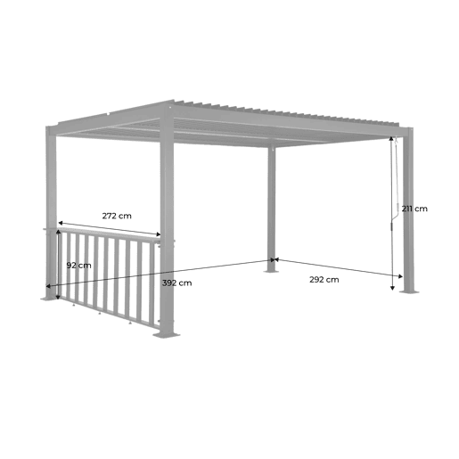 Pérgola bioclimática de alumínio e aço 3x4m + barra 3m Antracite - 392x292x232 cm