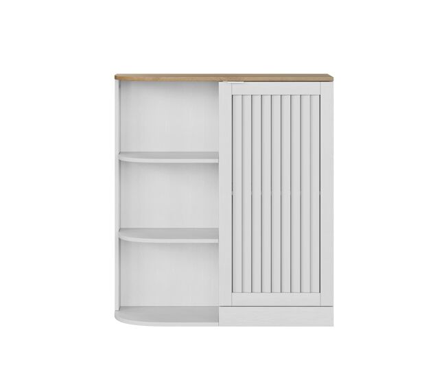 Armario esquinero - baño/cocina/salón con estantes ajustables y puertas rejilla - blanco+roble