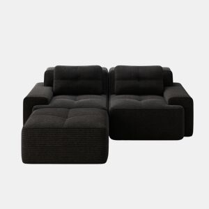 Sofá modular L 2 lugares - Assento profundo, Veludo cotelê, com otomano, sofá-cama - Preto