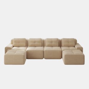 Sofá modular de 4 lugares - Chaise longue em U, confortável, estofado, antiderrapante - Bege