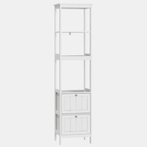 Armário alto para casa de banho 40x30x160 cm - 2 gavetas, 3 prateleiras, independente - branco
