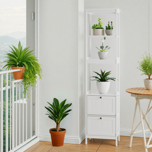 Armário alto para casa de banho 40x30x160 cm - 2 gavetas, 3 prateleiras, independente - branco
