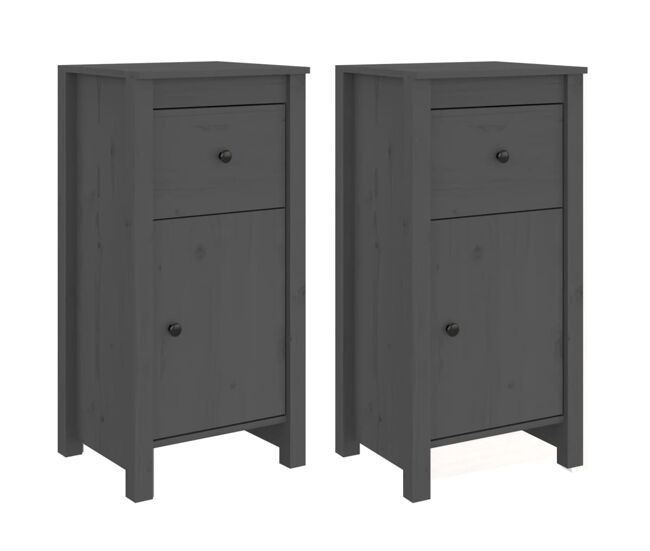 Aparador - muebles de almacenamiento 2 uds madera maciza de pino gris 40x35x80 cm es5246