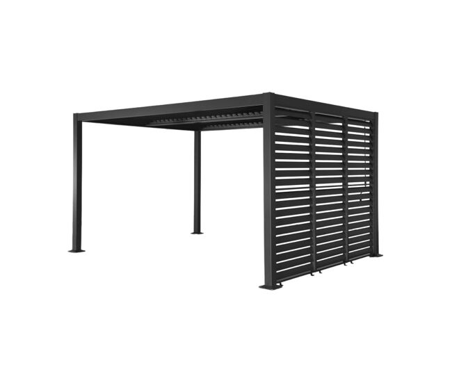 Pérgola bioclimática de aluminio y acero 3x4m + 3 persianas 1m antracita - 392x292x231 cm