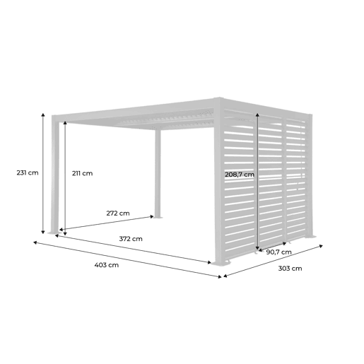 Pérgola bioclimática de alumínio e aço 3x4m + 3 persianas 100cm Antracite - 392x292x231 cm