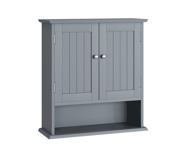 Armario de baño 2 puertas - estantes abiertos, mueble medicinas pared - gris claro
