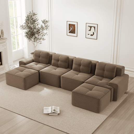 Sofá modular Boneless 4 lugares - Profundo, acolchoado, sem montagem, antiderrapante - Castanho