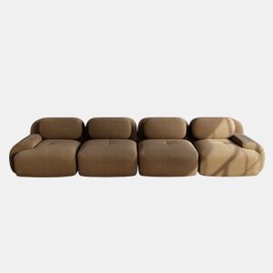 Sofá de 4 lugares - Cord suave, 32D acolchoado, ergonómico e modular, sem montagem - Castanho