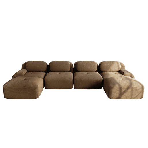 Sofá modular U 4 lugares - Cord respirável, acolchoado 32D, braços largos, ergonómico e adequado para animais de estimação - Castanho