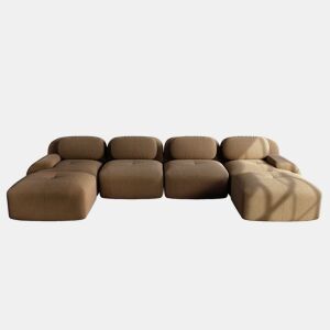Sofá modular U 4 lugares - Cord respirável, acolchoado 32D, braços largos, ergonómico e adequado para animais de estimação - Castanho