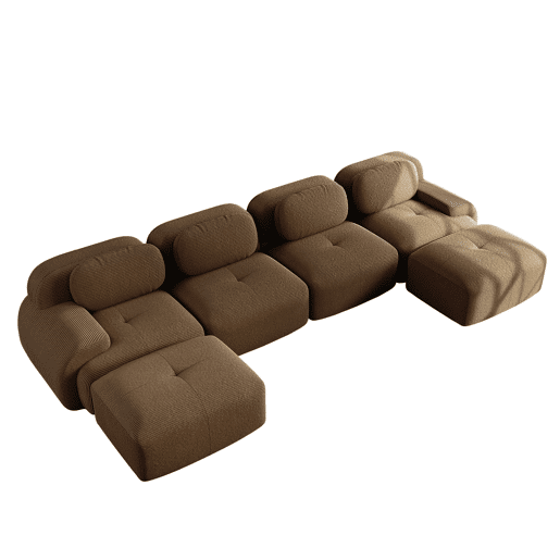Sofá modular U 4 lugares - Cord respirável, acolchoado 32D, braços largos, ergonómico e adequado para animais de estimação - Castanho
