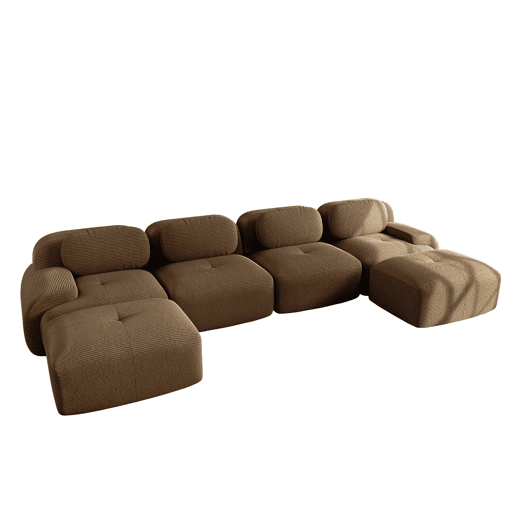 Sofá modular U 4 lugares - Cord respirável, acolchoado 32D, braços largos, ergonómico e adequado para animais de estimação - Castanho