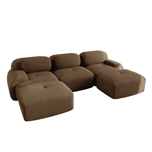 Sofá modular de 3 lugares - Veludo cotelê premium, rústico e antiderrapante, braços extra largos - Castanho