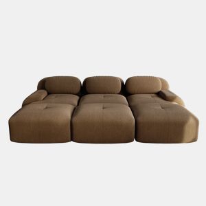 Sofá modular de 3 lugares - 3 pufes, braços largos, estofado em cordão, sem montagem - Castanho