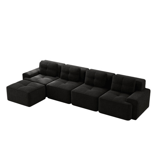 Sofá modular de 4 lugares em L - chaise longue profunda sem montagem - preto