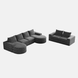 Sofá modular de 6 lugares - chenille curvada com chaise longue sem estrutura - cinza