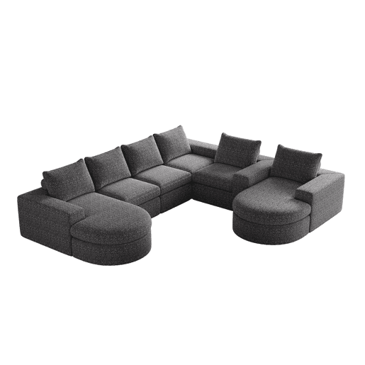 Sofá modular de 6 lugares - chenille curvada com chaise longue sem estrutura - cinza