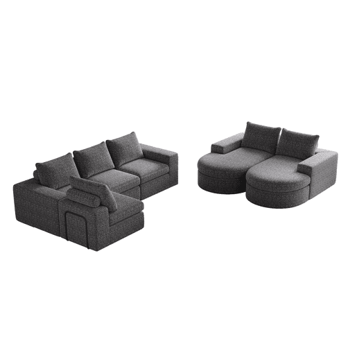 Sofá modular de 6 lugares - chenille curvada com chaise longue sem estrutura - cinza