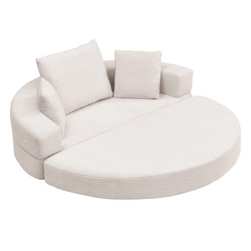 Sofá-cama dobrável 173x176 cm - Modular, almofadas, estofado em veludo cotelê - Bege claro