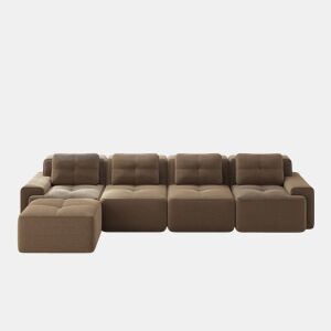 Sofá modular de 4 lugares - Boneless, chaise longue L, assento profundo, antiderrapante - Castanho