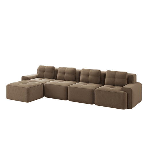 Sofá modular de 4 lugares - Boneless, chaise longue L, assento profundo, antiderrapante - Castanho