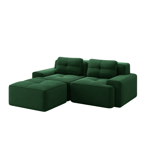 Sofá modular Boneless de 2 lugares - em forma de L, assento profundo, confortável, com otomano - Verde