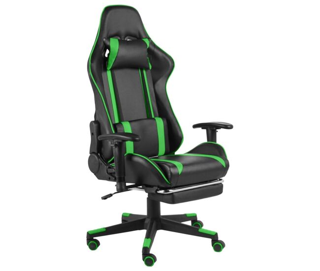 Silla gaming power con reposapiés inclinable verde 123-133x68x69 cm