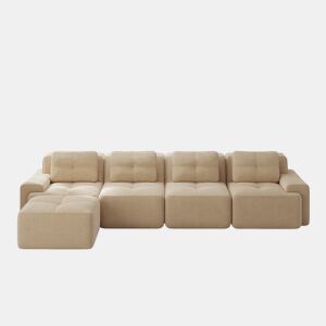 Sofá modular de 4 lugares - Chaise longue longa, assento profundo, confortável, antiderrapante - Bege