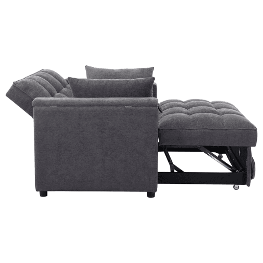 Sofá-cama 140,5 x 74 x 82 cm - 3 em 1, com encosto ajustável, USB, mesa oculta, porta-copos - Cinza