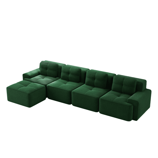 Sofá modular de 4 lugares - Chaise longue longa, profunda e confortável, estofada em veludo cotelê - Verde