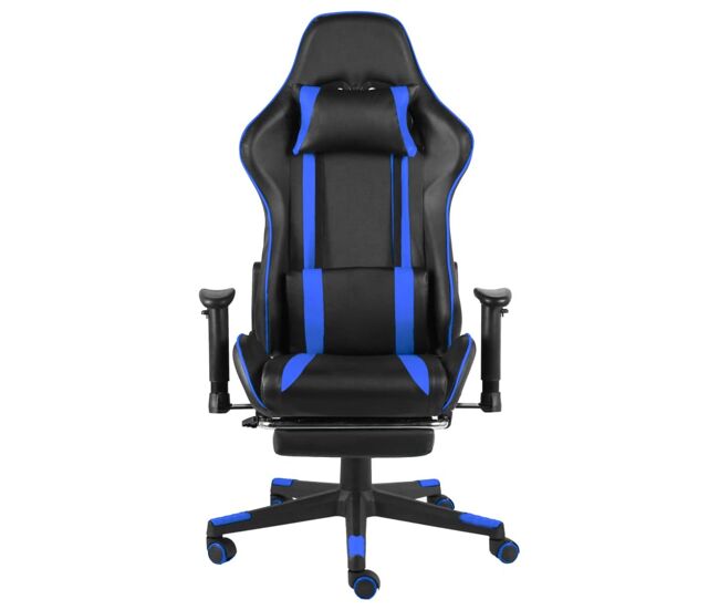Silla gaming power con reposapiés inclinable azul 123-133x68x69 cm