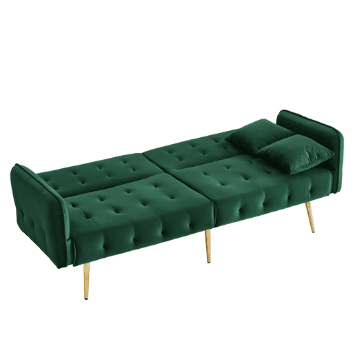 Sofá-cama de 2 lugares - Multifuncional, encosto e apoios de braços ajustáveis, veludo - Verde