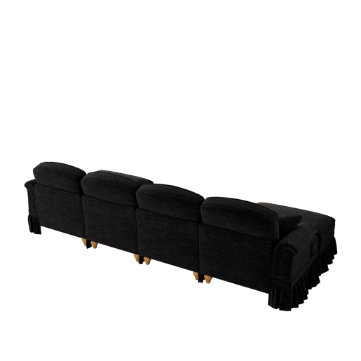 Sofá modular U 4 lugares - Chenille, braços cónicos, saia removível, pufes móveis - Preto