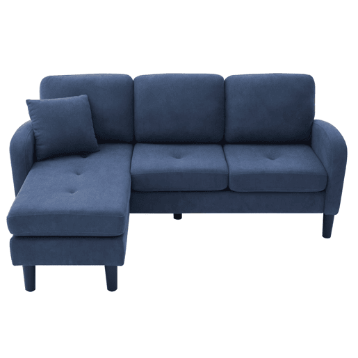 Sofá de canto de 3 lugares 166x118x77 cm - Chaise longue modular, tecido de veludo cotelê - Azul
