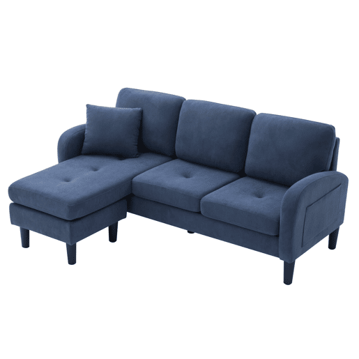 Sofá de canto de 3 lugares 166x118x77 cm - Chaise longue modular, tecido de veludo cotelê - Azul