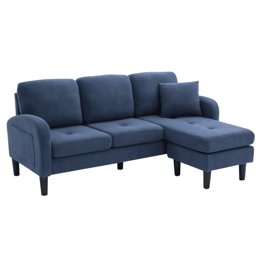 Sofá de canto de 3 lugares 166x118x77 cm - Chaise longue modular, tecido de veludo cotelê - Azul